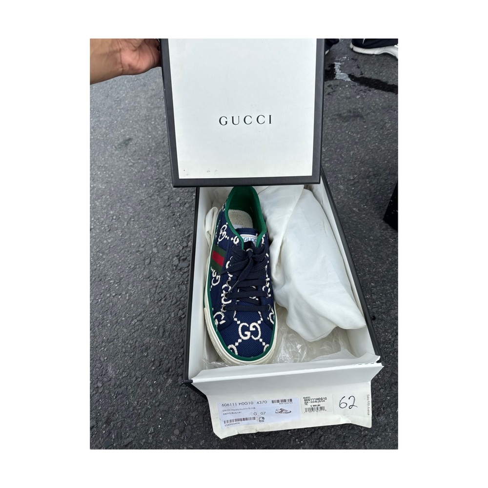 Gucci Blue and Green Sneakers with Floral Design